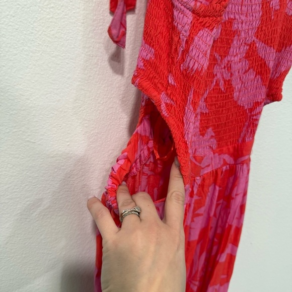 Japna Pink Red Floral Cut Out Maxi Dress S - Picture 4 of 5